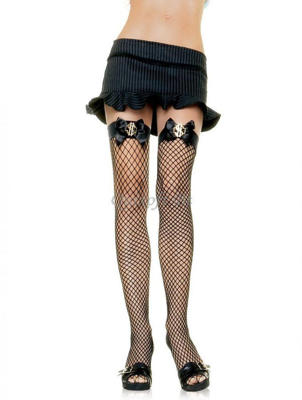 INDUSTRIAL NET THIGH HI W DOLLAR SIGN AND BOW TOP BLACK