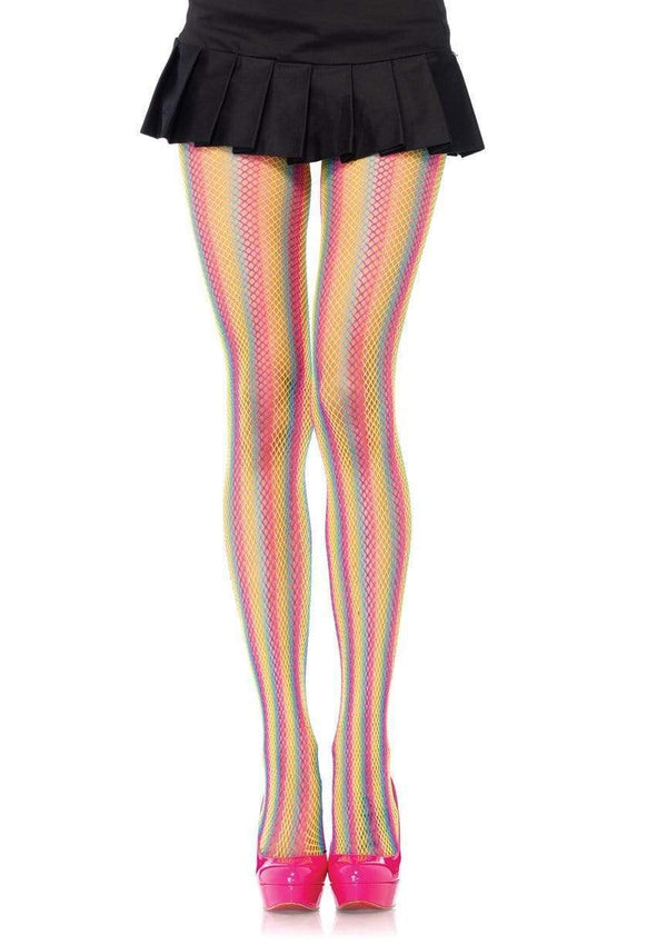 NEON RAINBOW STRIPPED FISHNET PANTYHOSE MULTICOLOR