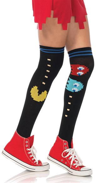 PAC MAN AND GHOST OVER THE KNEE SOCKS MULTICOLOR
